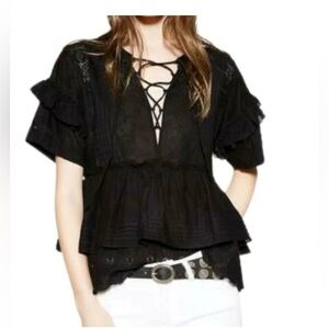 The Kooples Shirt Womens Black V-Neck
Embroidered Cotton Blouse